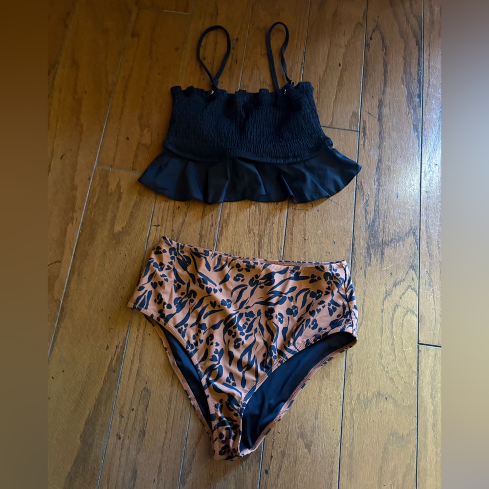 Black and Brown Floral Bikini Set